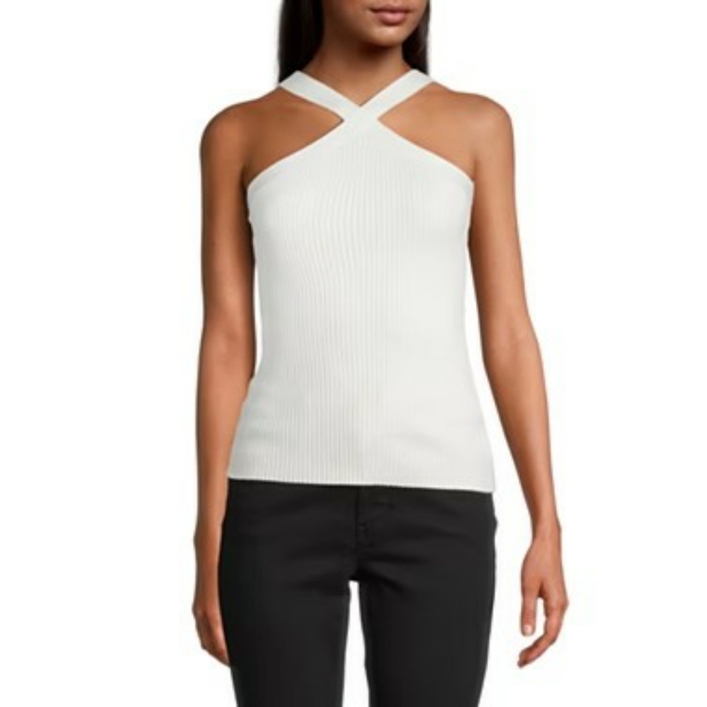 NWOT Worthington White Sleeveless Crossover Sweater